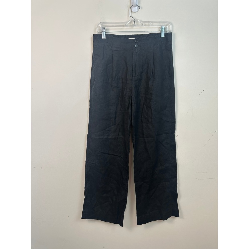 AYR Wide Leg Pants Women Medium Black Excellent Linen Blend High Rise Pleated